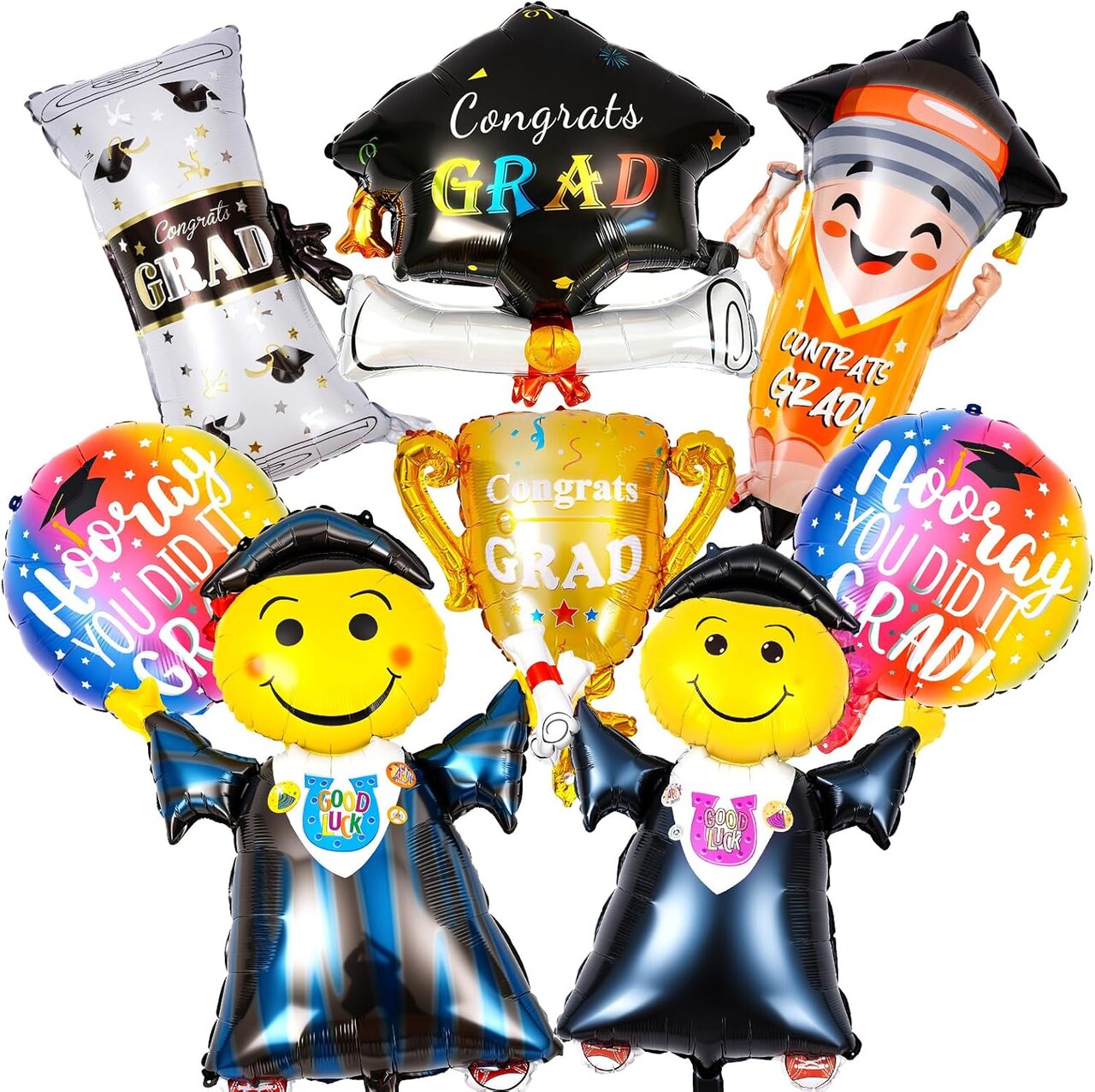 Graduation Party Balloons – 8-Piece 2026 Graduation Foil Balloon Set, Cap, Diploma & Congrats Grad Foil Balloons for Class of 2026 High School & College Senior Celebration